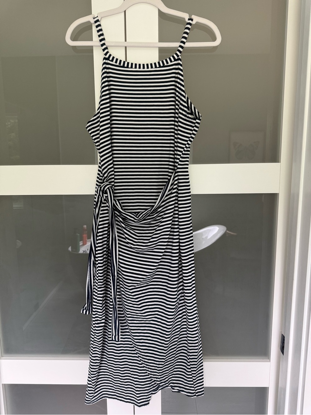 Nacy and White Striped Tie-Waist Women’s Tank Dress